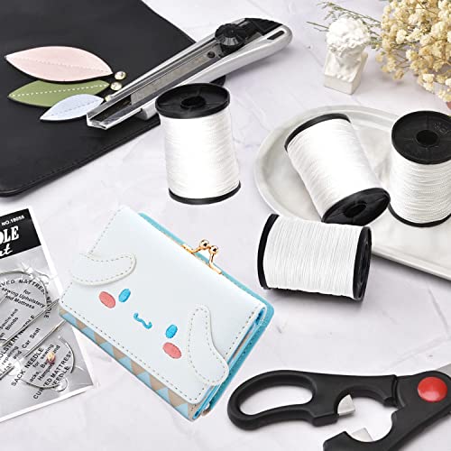 Topus Extra Strong Upholstery Repair Sewing Thread Kit and Heavy Duty Household Hand Needles, Including 7 Styles of Leather Canvas Sewing Needles and 3 Rolls Nylon Thread (70 Yard of Each Roll), White - color: White