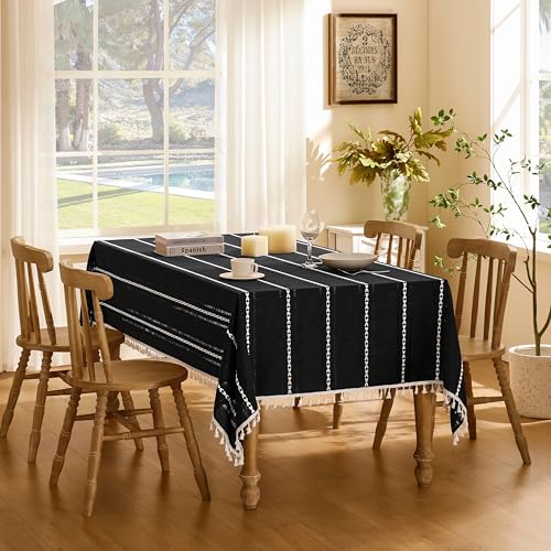 ZeeMart Hemstitched Striped Boho Table Cloth, 60x84 Inch Black - color: Black, size: 84" x 60" (Rectangular)