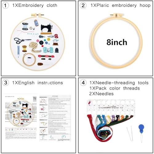 Crafmanoe Hand Embroidery Kits for Beginners Adults, Crewel Embroidery DIY Kits, Stamped Cross Stitch Kits for Beginners Adults Craft Kits for Women, Entire Set of Embroidery Supplies & Video Tutorial - color: H1075, size: 8Inch