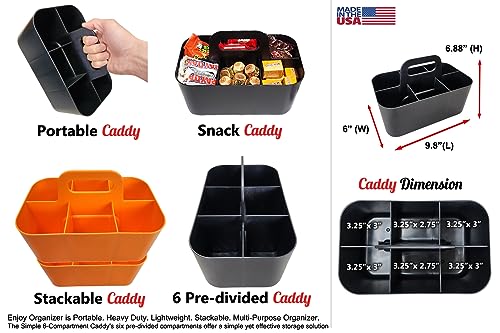 Small Stackable and Portable Simple 6-Compartment Caddy - Made In USA (Orange) - color: Orange