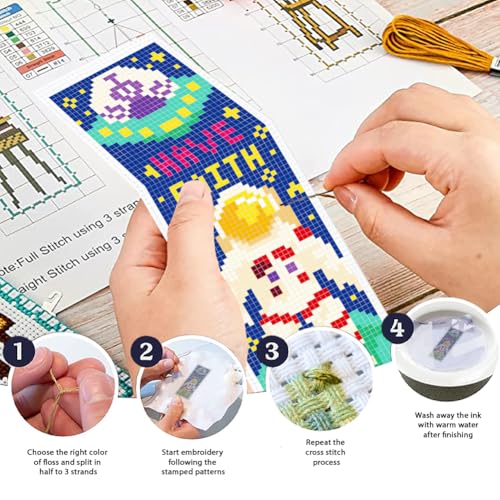 ORIGACH 6 Set Space Astronaut Cross Stitch Bookmark Kit for Beginner - style: Astronaut & Planet Rocket