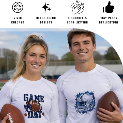 Dazoratix Blue Football Iron on Transfers - 24 Sheets Cowboy Ready to Press - style: Blue Football-1