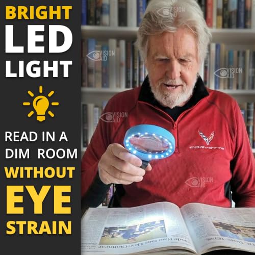 VisionAid 30X 10X Hands-Free Magnifying Glass with Stand, LED Lights, Loupe Handheld Illuminated Magnifier for Low Vision Seniors Reading - size: 4 inches