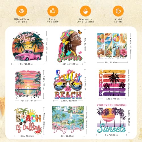 Summer Iron on Transfers Heat Transfer Viny 18pcs - color: Pink-20