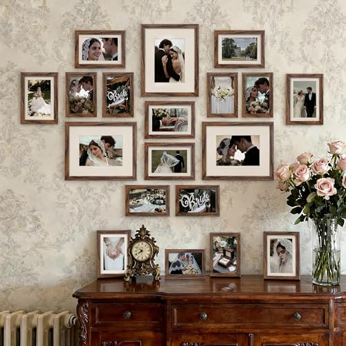 upsimples Picture Frames set of 19, Including 8x10, 5x7, 4x6 Brown Frame - color: Brown