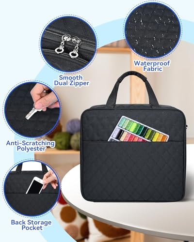 Telawsfun Embroidery Project Bag Organizer, Embroidery Supply Storage Bag with Removable Binder, Portable Carrying Tote for Thread Tools and Accessoriess, Bag Only (Black) - color: Black