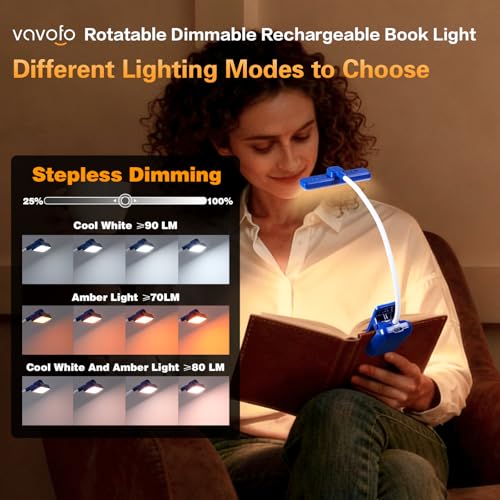VAVOFO 24 LEDs Rotatable Book Light, Rechargeable Clip Reading Lamp - color: Royal Blue