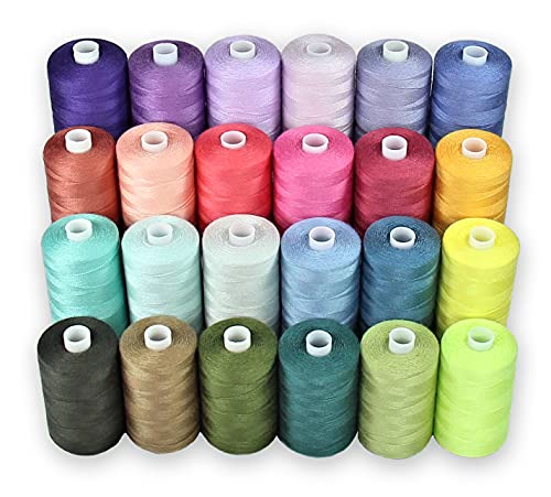 BlesSew Sewing Thread - 24 Spools of All Purpose Polyester Threads for Sewing Machine, Beginners, Hand Stitching & Quilting - 1000 yds Per Spool - color: Light Colors