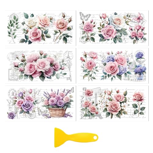 Peacoblue Flowers and Shading Rub On Transfers for Furniture Craft 6"x12" - style: Flowers And Shading