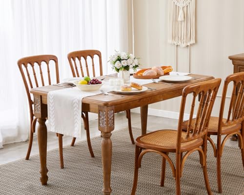 Linen Embroidered Table Runner, White Table Runners 48 Inches Long - color: White, size: 13×48 Inch