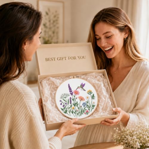 Nuberlic Embroidery Kit for Beginners, 3 Pack Floral Stamped Embroidery Starter Kit with Hoop, Pre Printed Flower Patterns, Threads, Needles and Step by Step Instructions, DIY Needlework Gift - color: flower