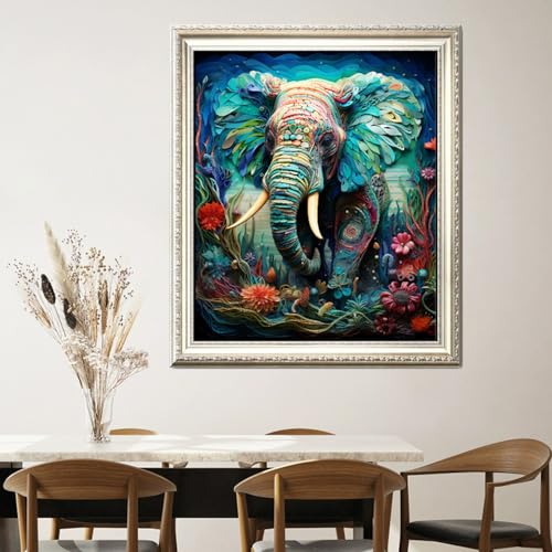 Leczany Cross Stitch Stamped Kit for Adults - Colorful Elephant | DIY Embroidery Starter Patterns Craft Kit Needlepoint for Beginner | 11CT, 3 Strands | 17.2x21.3 inches - color: 11CT Stamped kits, Colorful Elephant 17.2x21.3 inches