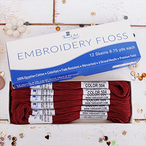 Premium Cotton Embroidery Floss - Burgundy, Box of 12, Six Strand Thread, No. 504 by ThreadArt - color: Burgundy