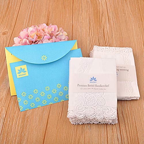 Milesky White Wedding Handkerchief Pure Cotton, Soft Ladies Hanky with Crochet Lace - color: Ch06