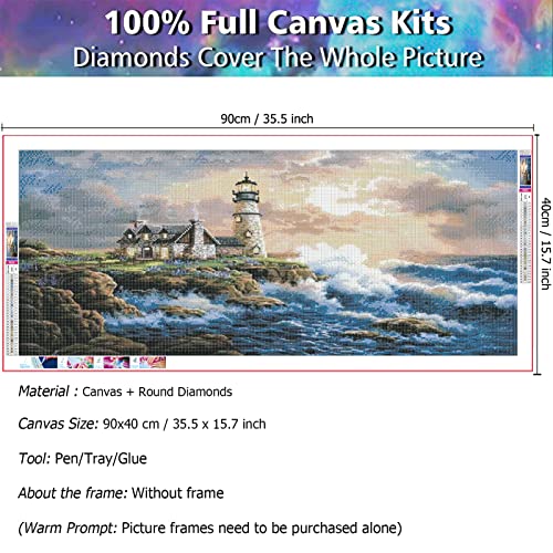 JATOK Diamond Painting Kit for Adults, Lighthouse, 35.5 x 15.7 in - color: Red