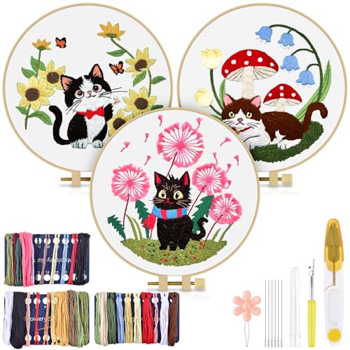 TINDTOP Embroidery Kit for Adults, Cat Embroidery Practice Kit - color: Cat