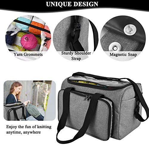 Coopay Giant Knitting Tote Bag, Travel Knitting Bag Yarn Storage Bag with Removable Inner Divider for Knitting Needles, Yarn, Crochet Supplies and Knitting Needles Accessories - color: Ruthless Grey