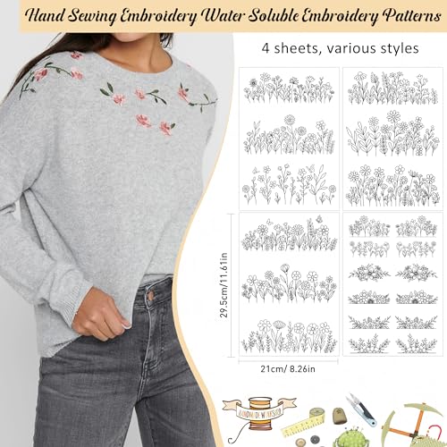 Water Soluble Embroidery Patterns, Stick and Stitch Paper for Sewing - style: Flower1549