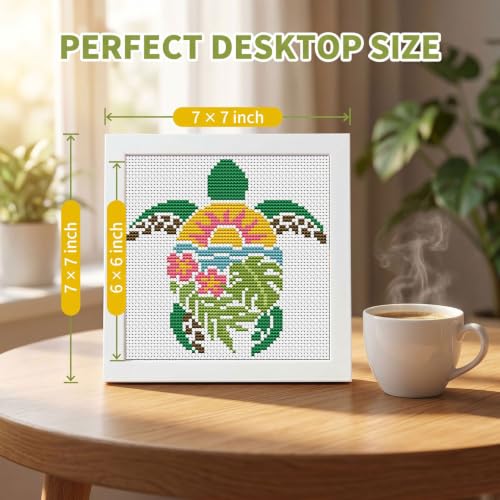 Sea Turtle Stamped Cross Stitch Kits for Beginners Adults with Framed - color: DKJ017