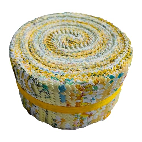 100% Cotton Jelly Roll Fabric Strips for Quilting and Sewing-Yellow Floral - color: Yellow Floral