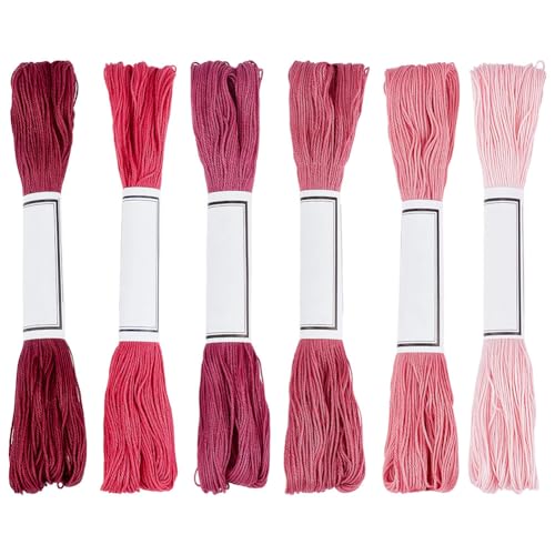 FREEBLOSS 6pcs Sashiko Thread 100% Cotton 6 * 50m(55yds) Japanese Embroidery Sashiko Threads 4-Strand Sewing Thread & Floss for Hand Sewing Embroidery Supplies (Pink), Total 300M/329yds - color: Pink