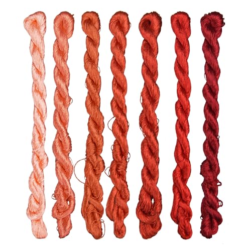 Natural Silk Thread for Embroidery, 7 Vibrant Colors, 110m Each, Handmade Silk Floss（07） - color: 07