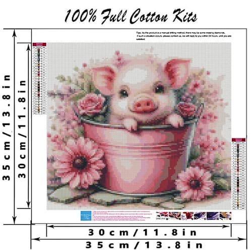 Cute Pig Stamped Cross Stitch Kits for Adults Beginner, Flowers Dimensions Needlepoint Art Crafts Embroidery Kits for Adults Beginners 13.7x13.7 inches - color: D061