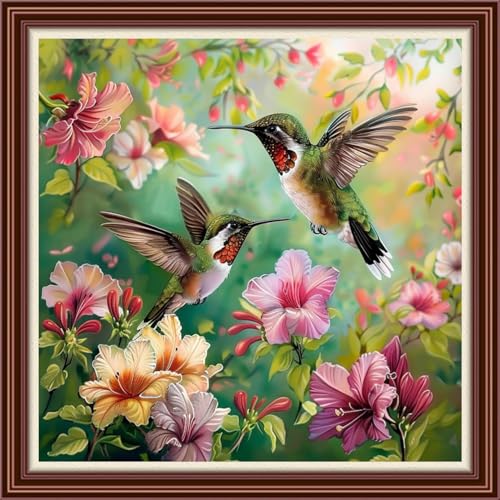 Dimensean Counted Cross Stitch Kit for Beginners, 11CT Unprinted Cross-Stitch Kit Easy Patterns Needlepoint Kit Cross Stitching Embroidery Kit Supplies-Hummingbirds Collect Honey 18x18 inch - color: DIYColor04