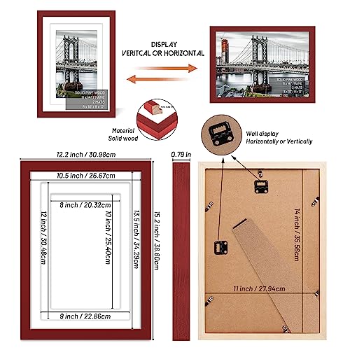 11x14 Picture Frames Solid Wood Display Pictures 9x12 or 8x10 with Mat or 11x14 Frame without Mat Poster Photo Frame Art with 2 Mats for Wall Mounting or Table Top(Red) - color: Red, size: 11x14 inch