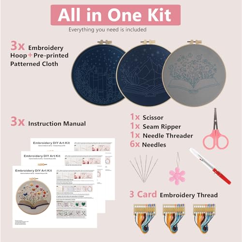 LYMIGER 3 Packs Embroidery Kit for Adults, Embroidery for Beginners (Book) - color: Book