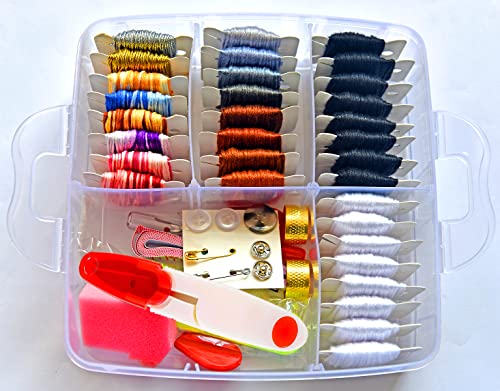 188 Embroidery Floss Set Including Cross Stitch Threads Friendship Bracelet String with 2-Tier Transparent Box, Floss Bobbins and Cross Stitch Kits - size: 2-Tier box