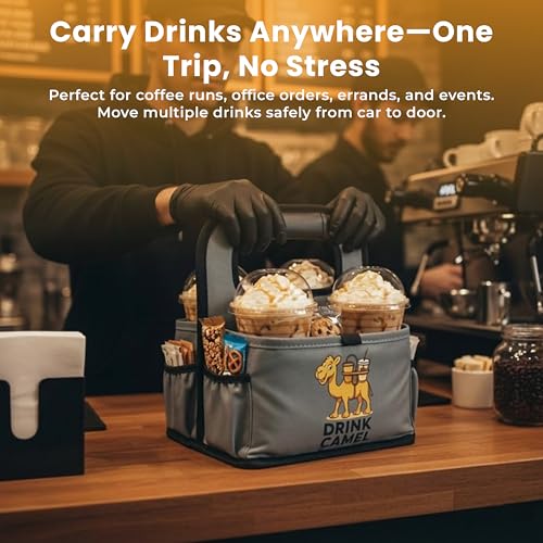 Drink Carrier with Handle – Durable No-Spill Insulated (4 Cup, Grey) - color: grey, size: 4 cup