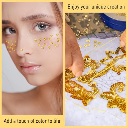 NACHLYNN 16800 Pcs 6MM Bulk Loose Sequins Gold Rainbow Round Cup Sequins Flat Beads Round with Holes for DIY Crafts Sewing Wedding Christmas Jewelry Making Nail Arts Crafts - color: Gold