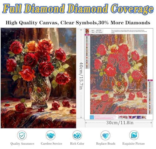 Dugsmgd Flowers Diamond Art Kits for Adults, Rose Diamond Painting 12X16 in - color: Rose