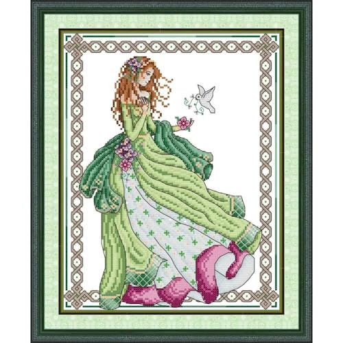 Stamped Cross Stitch Kits for Beginners- Full Set of Angel of Peace Embroidery for Adults,11 CT 3 Strands DIY Patterns Counted Arts Craft 14×17 inch - color: Angel of Peace