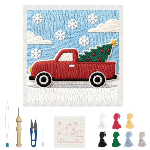 BEUNITONE Punch Needle Kit for Beginners Adults - Christmas Truck Design - color: 14-Christmas Truck