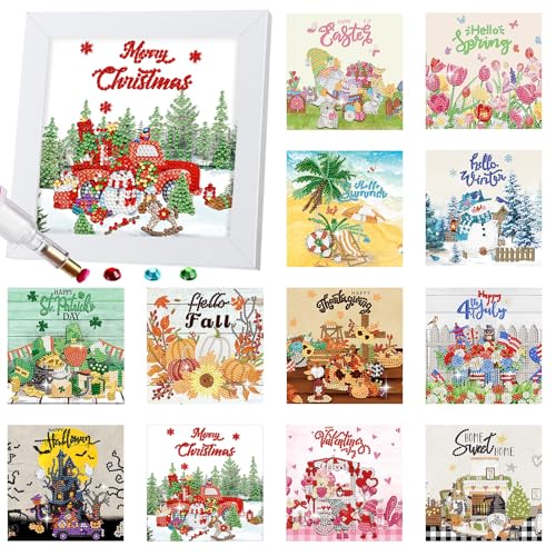 Trandraft 13 Pcs Seasonal Holiday Small Diamond Art Kits for Adults Craft - style: Novel Style