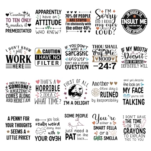 Sarcastic Iron on Transfers for Tshirts - 20Pcs Dtf Transfers Ready to Press, Funny Quotes Iron on Decals Patches, Humor Phrases Heat Transfer Stickers for Clothing Bags Hat DIY Crafts - color: Sarcastic631