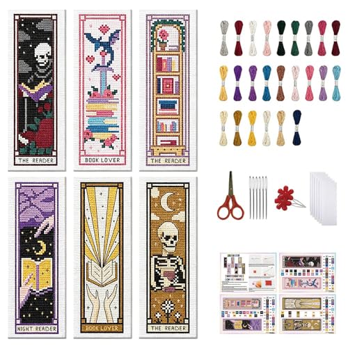 FREEBLOSS 6 Set 11CT Cross Stitch Bookmark Kit 8"x2.4" Tarot Theme - style: Tarots