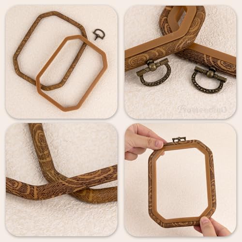 Framendino, 3 Pack Imitation Wood Embroidery Hoop Hoops Display Frame Cross Stitch Ring for Art Craft Sewing - size: 6" x 4.5"
