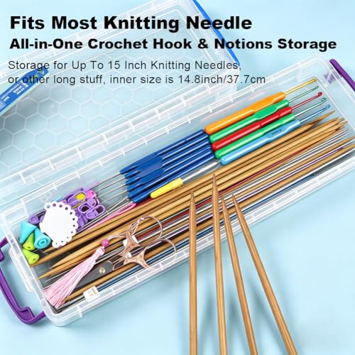 15″ Knitting Needle Case Organizer, Crochet Hook Case with Lid,Storage Box