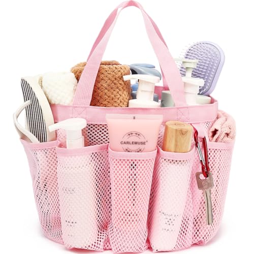Fammart Mesh Shower Caddy Portable for College Dorm Room Essentials, Odorless Polyester Large Shower Tote Bag with Dual Handles, 8-Pocket Quick-Dry Toiletry Organizer for Travel, Beach, Camping, Gym - color: Multiple Pockets, 1 Pack - Pink