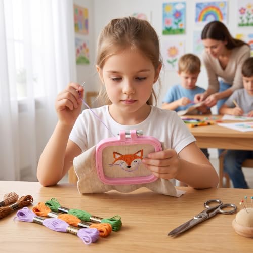 LAMXD 4 Pieces Embroidery Hoop Rectangle Square Embroidery Frame Cross Stitch Hoop Sewing Tool for Art Craft Handy Sewing (Multicolor),with Gold Eye Embroidery Needles - style: 4 sizes square