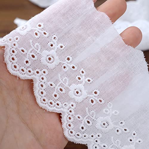 White Cotton Lace Trim Eyelet Floral Lace Ribbon Scalloped Embroidery Lace Trim for Dress, Pillow, Dolls/Pets Clothes (7 Yards x 2.5 Inch) - color: White 2.5inch