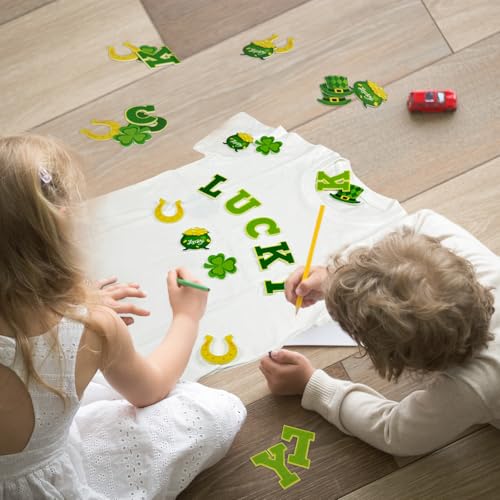 Cinrobiye 39 Pcs St Patrick’s Day Chenille Letter Patches Self Adhesive Iron On Shamrock Applique for DIY Clothing Hats Bags Holiday Craft Decorations - style: St. Patrick's