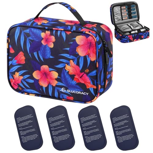 Glucoracy Large Insulin Cooler Travel Case,4 * 160g Ice Pack TSA Approved - color: Flower, size: Large