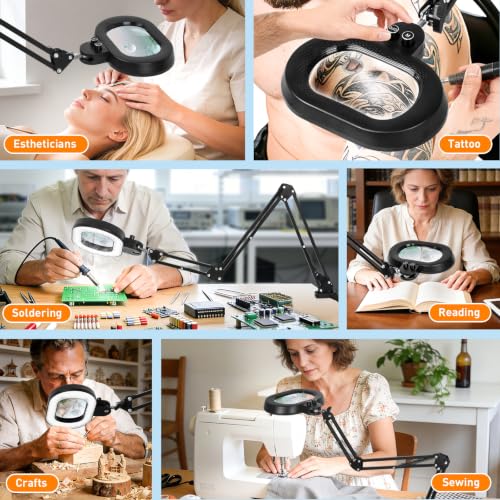 Magnifying Glass with Light and Clamp, 5in 12X 30X Extended Arm - size: 5IN-2
