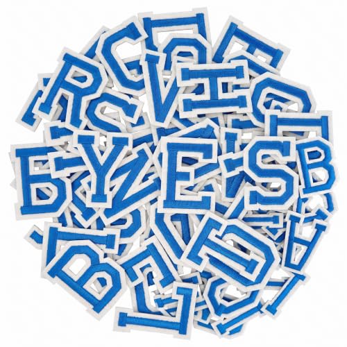 Jongdari Iron on Letters, 52 Pcs Alphabet Patches with Ironed Adhesive, Decorate Repair Patches for Shirts Jackets Hats Jeans Shoes Bags(Blue) - color: Blue, size: 52 Letters