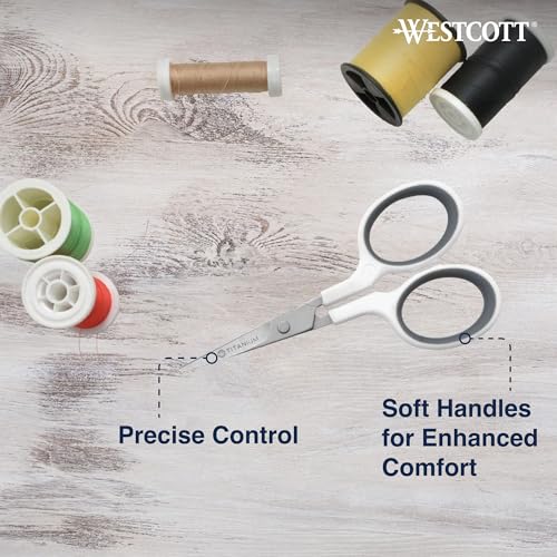 Westcott 4" Embroidery Scissors with Curved Titanium-Bonded Blades for Flush Trimming, Crafting, Sewing & More (White/Gray) - size: 1 Count (Pack of 1), style: 4" Embroidery Scissors
