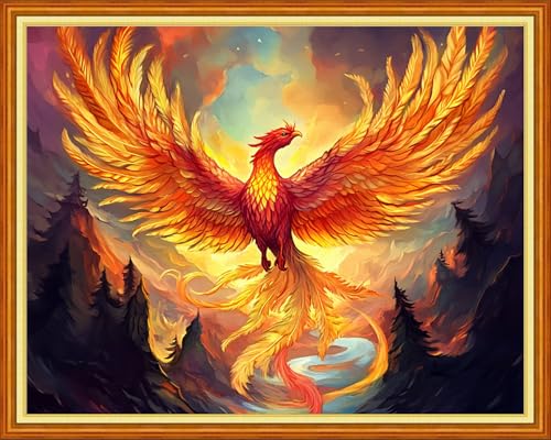 Redxing Stamped Cross Stitch Kits Full Range of Embroidery Starter Kits- Needlepoint Counted Cross Stitch Kits for Beginner Adults 11CT Printed Embroidery Kit-Fire Phoenix Mountains Rivers 16x20 inch - color: Artskits27